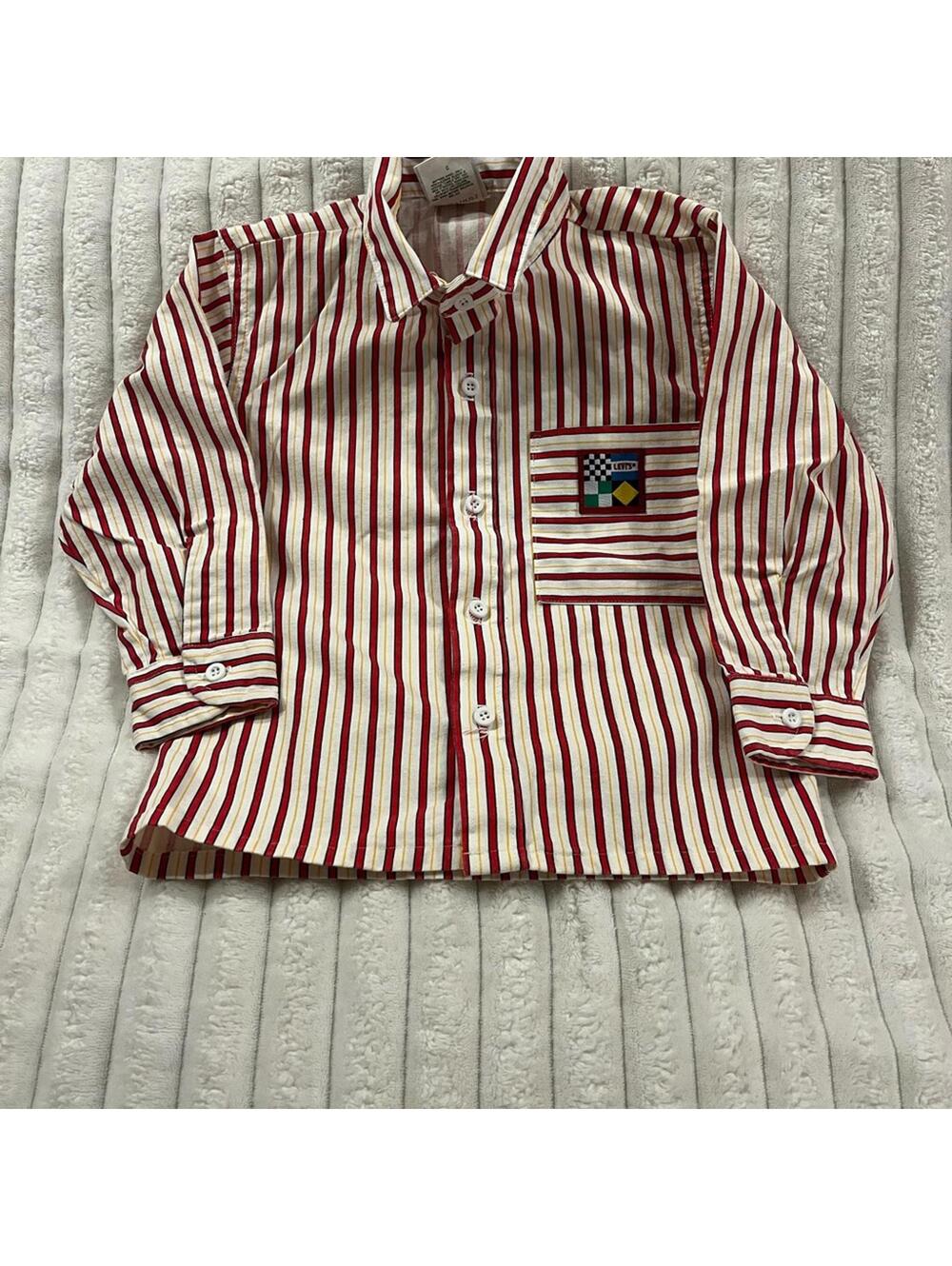 Vintage Levi's Kids Red and White Striped Button Down Shirt Boys Size 5